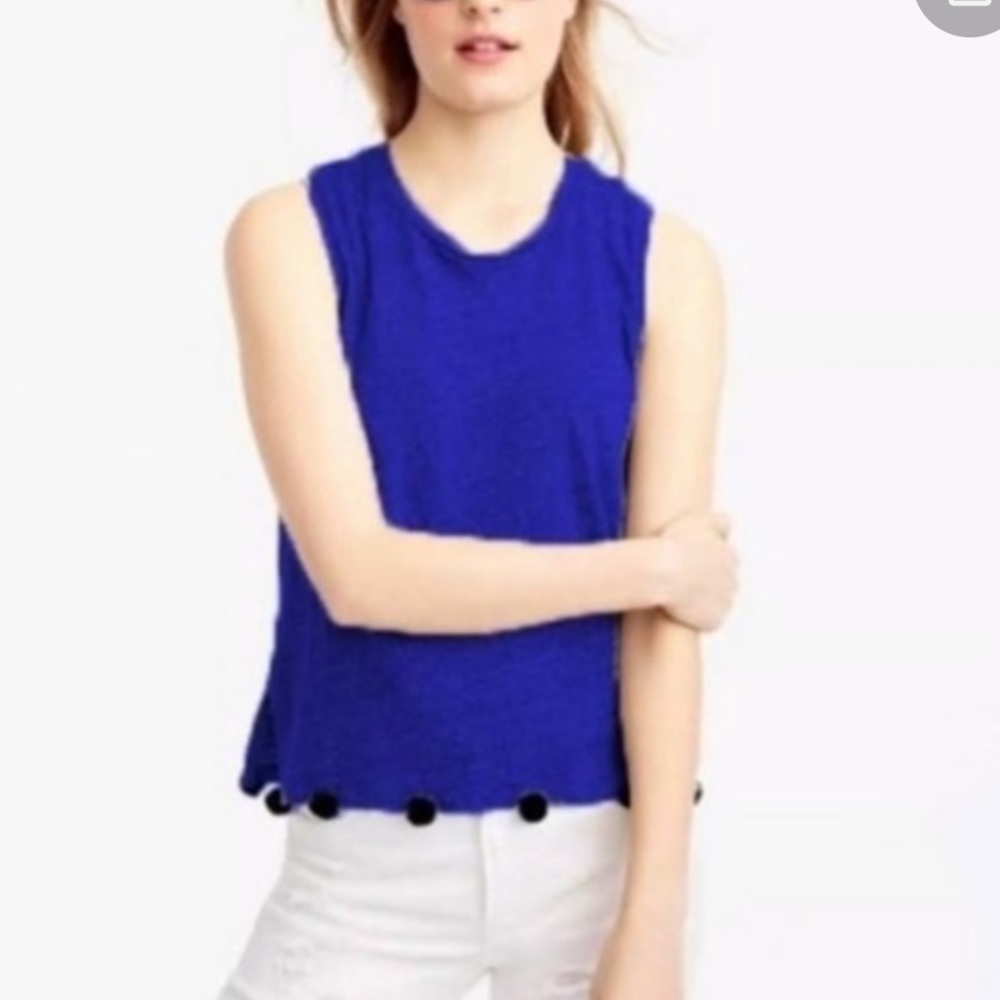 J. Crew | 100% Linen Tank Top w/ Pom Pom Details